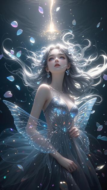 水下仙子幻境：银发蝶翼女神