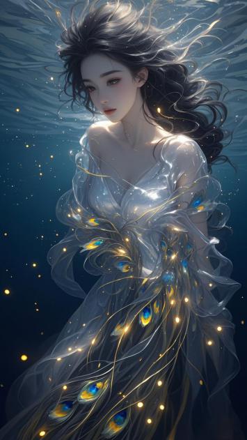 水下孔雀仙子 3D写实插画