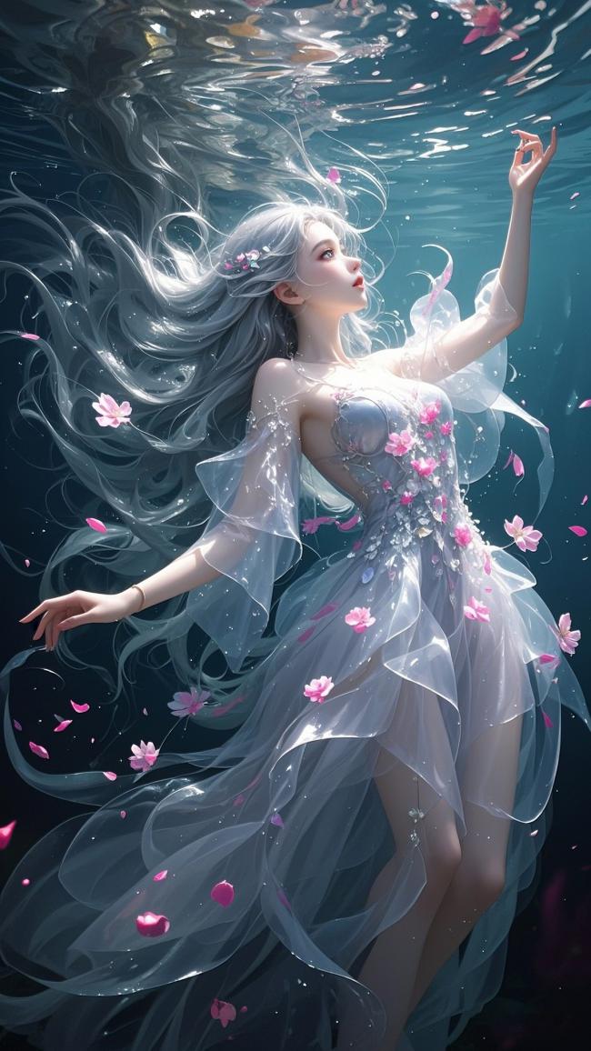 水下樱花仙子飘逸写真