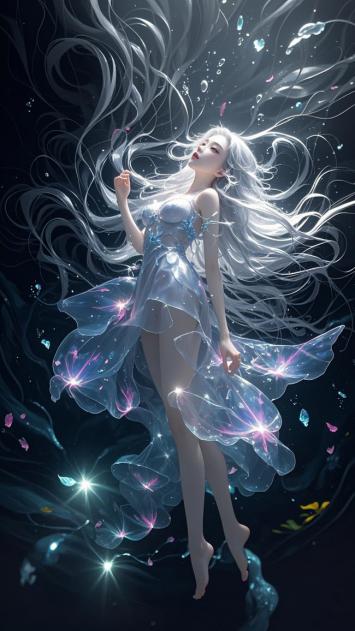 深海仙灵少女：蝶翼裙摆与银发飘舞 ✨