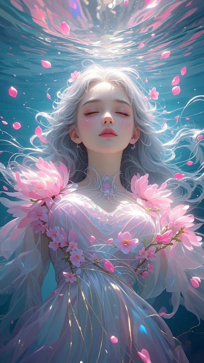 水下樱花仙子梦幻插画