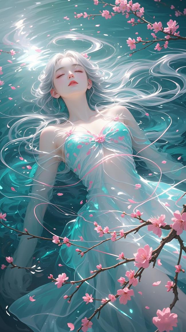 银发仙子浮水赏樱图