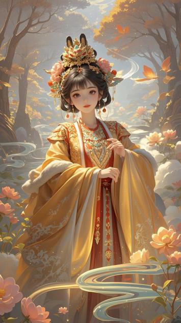 秋林花语古风仕女写真图