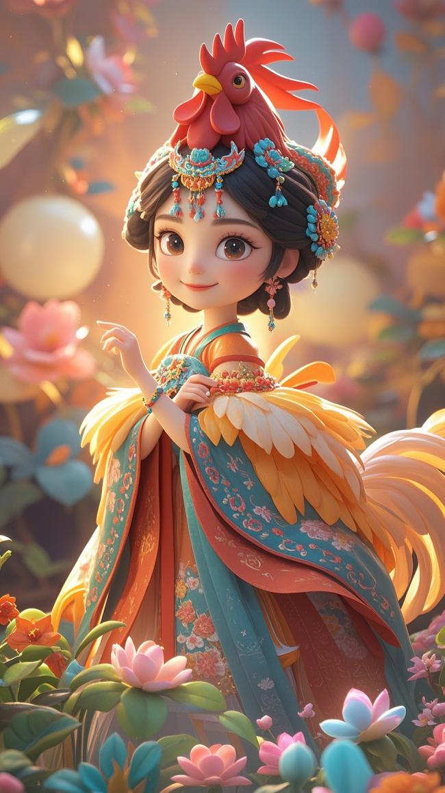 鸡冠少女汉服立绘，梦幻花园中的仙侠精灵