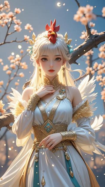 仙侠少女樱花月下羽翼飞舞图