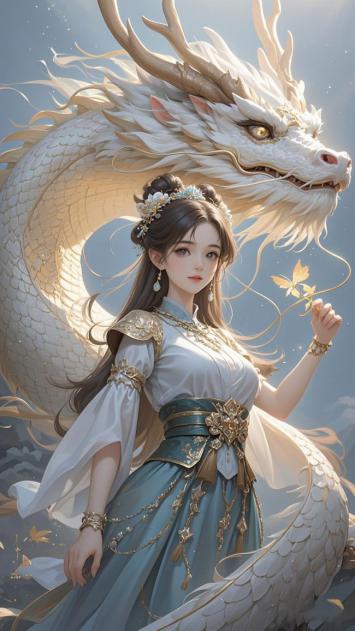 白衣仙子伴白龙，仙侠幻想神韵图