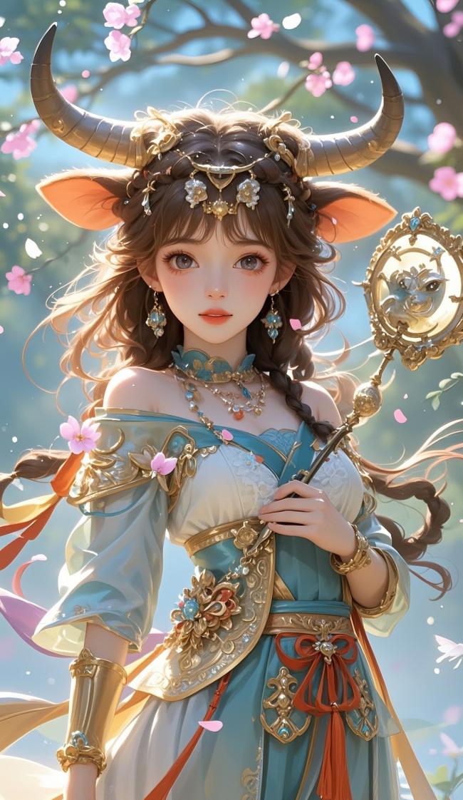 牛首仙子樱花雨中舞，古风仙侠插画唯美呈现