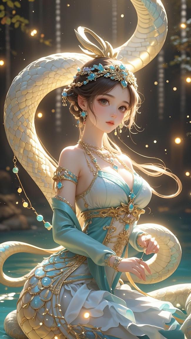 仙侠女神与金蛇共舞梦幻林间