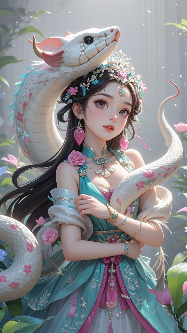 仙侠女神与白蛇共舞，古风华服梦幻场景
