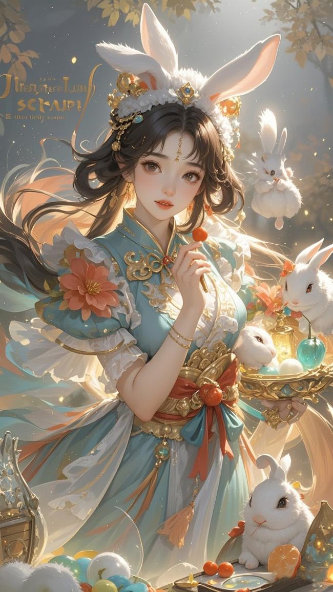 汉服兔耳少女梦幻写真图