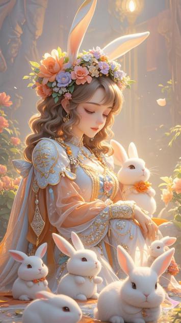 兔耳仙子与白兔花园梦幻场景