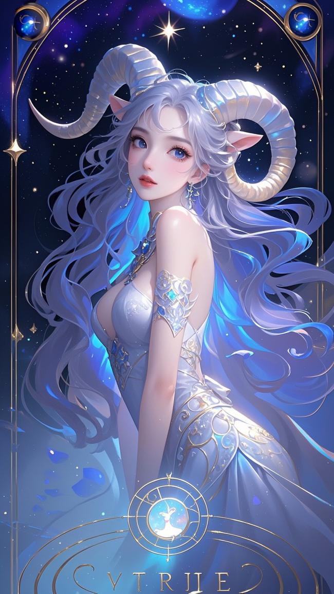 星空下的银角少女：新国潮奇幻插画