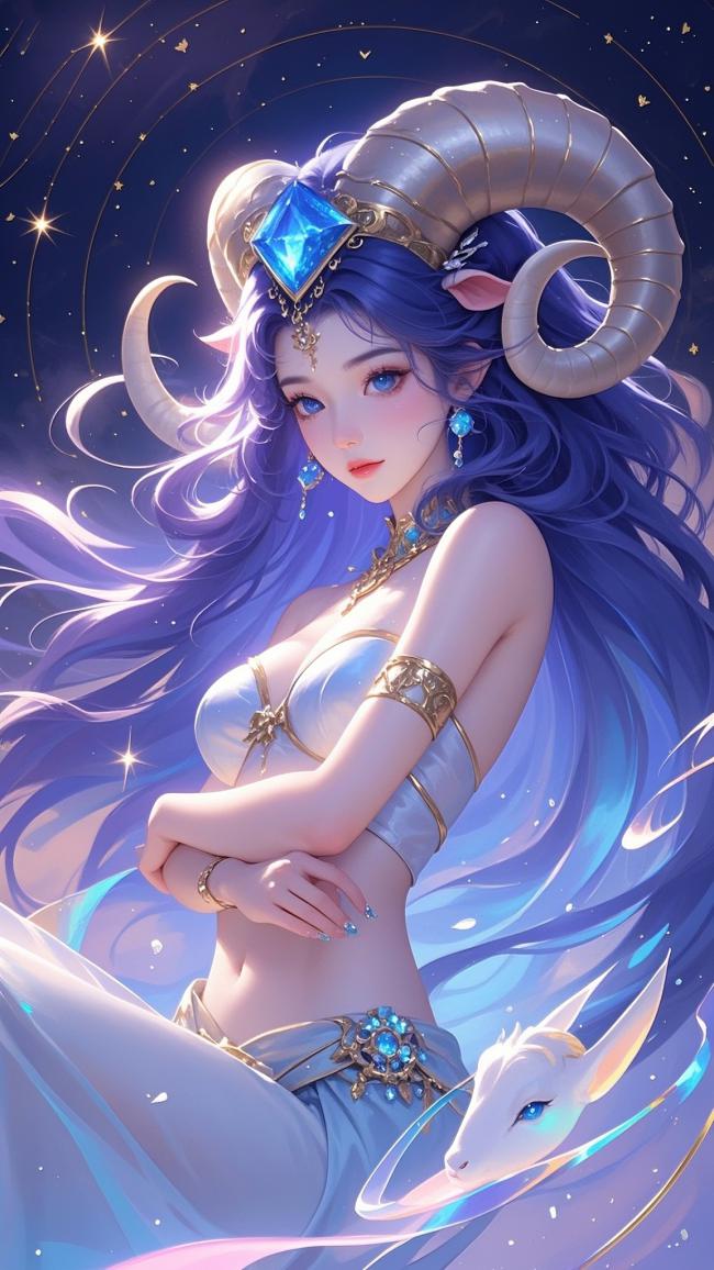 星穹仙女羊角女神插画