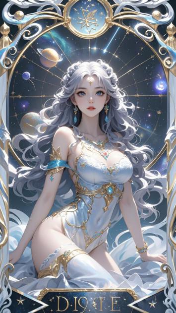 星穹女神仙侠插画，银发华服映银河