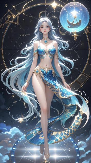 蓝发仙侠女神星空幻境插画