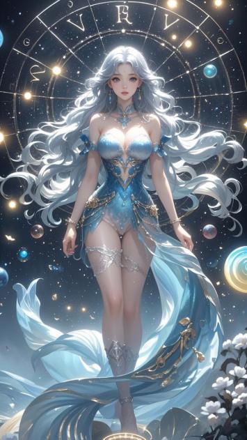 银发仙姬立星轨，蓝金战衣映苍穹