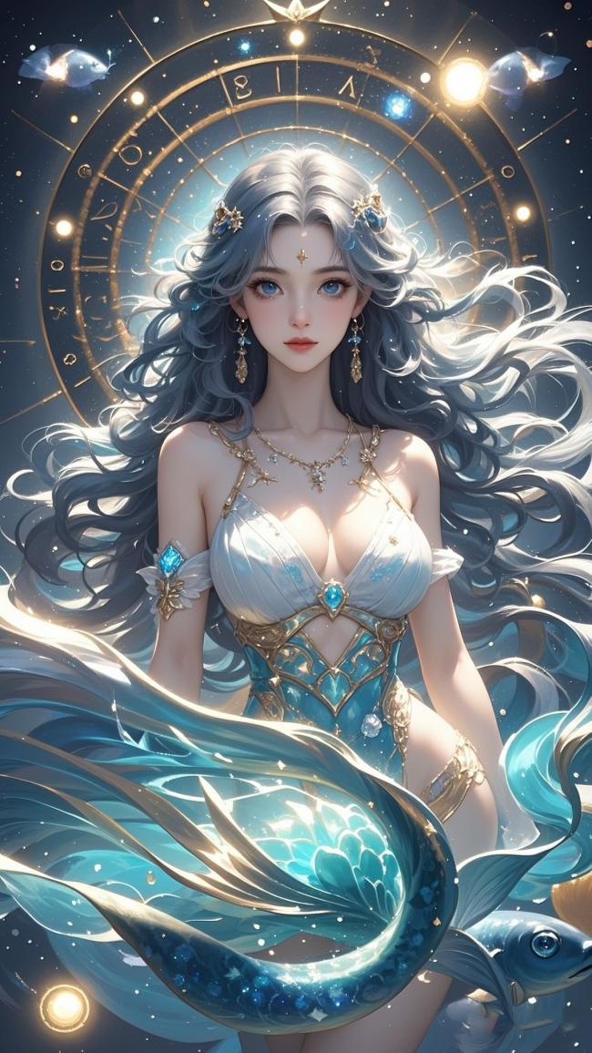 仙侠玄幻银发女神，星轨环绕鱼尾华服