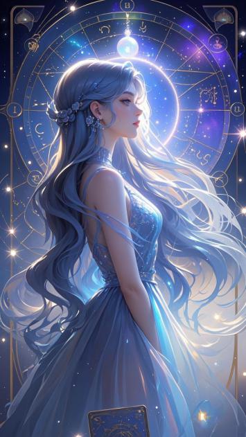 星穹女神：蓝发占星少女的梦幻科幻图