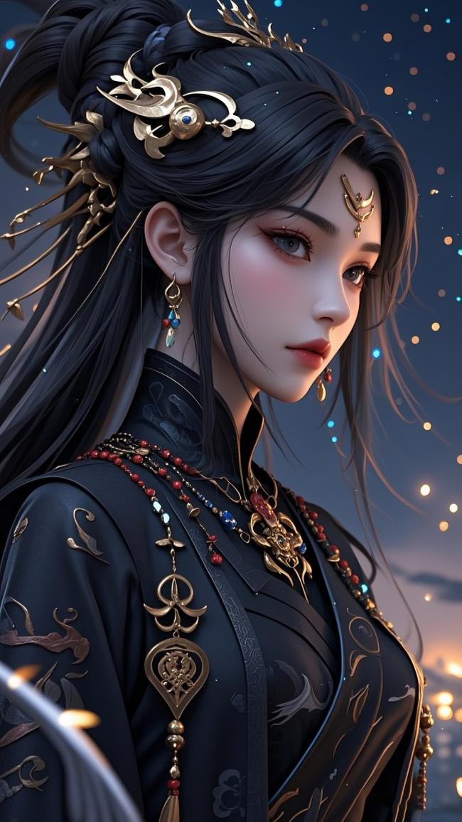 古风仙侠女子星夜侧颜肖像