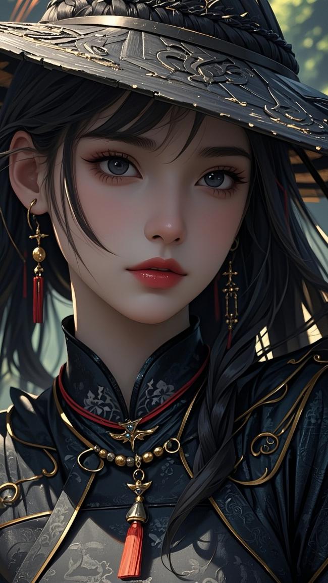 古风仕女写真：黑衣斗笠美人