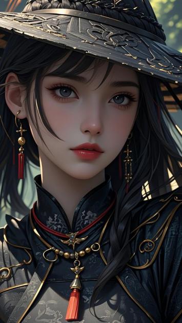 古风仕女写真：黑衣斗笠美人