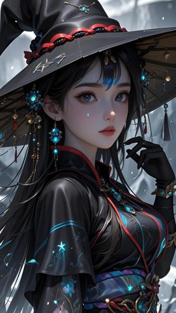 黑衣女巫泪眼凝望，玄幻风服饰细节炸裂