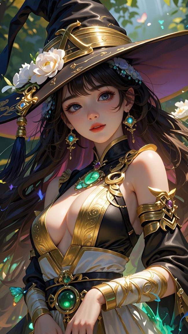 黑金巫女立绘：奇幻森林中的魔法少女