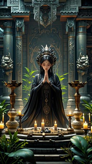 暗黑神殿中的黑袍祭司，烛火映照神圣仪轨