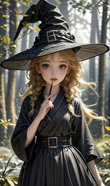 森林中的写实女巫肖像，光影唯美细腻