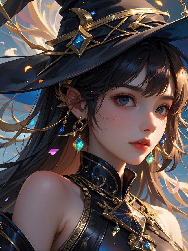 黑发女巫立绘：魔法与优雅的完美融合