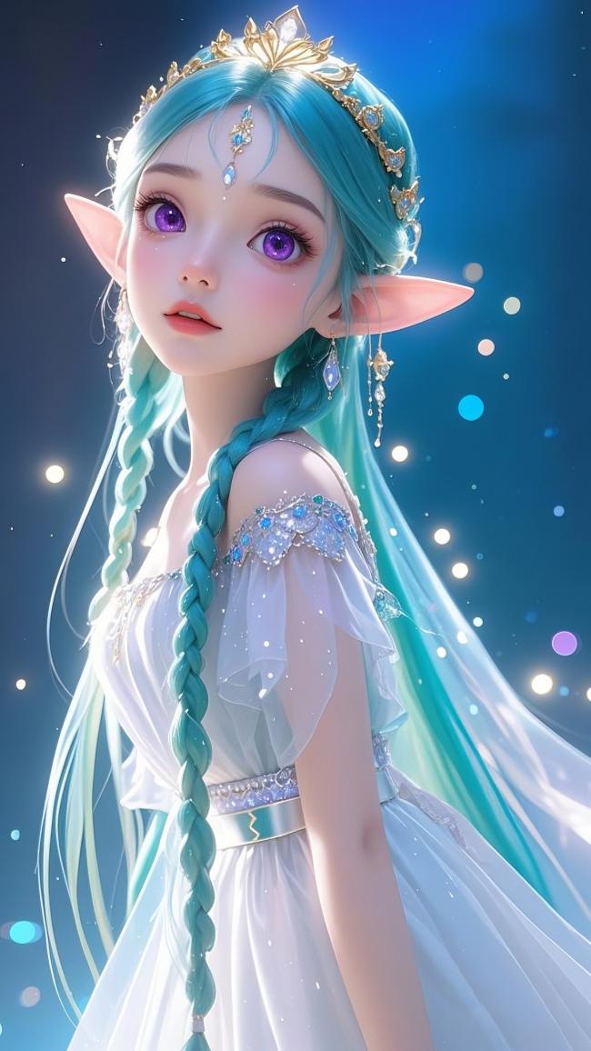 蓝发精灵公主梦幻插画