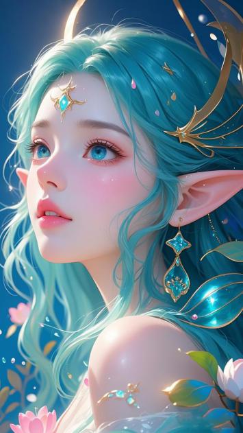 蓝发精灵少女仙侠写真