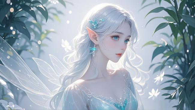 银发精灵少女森林幻境插画