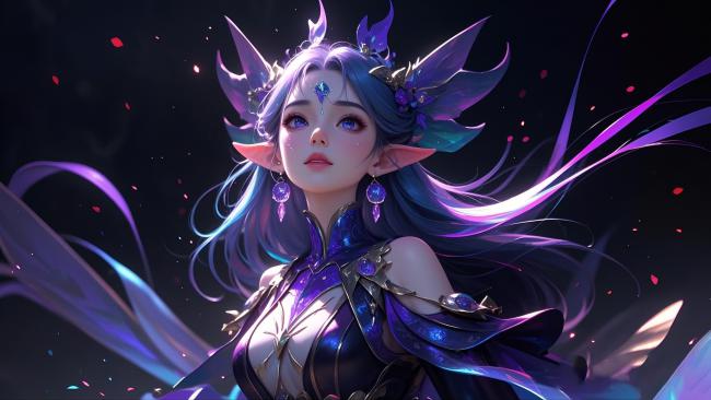 紫发精灵女战士奇幻插画