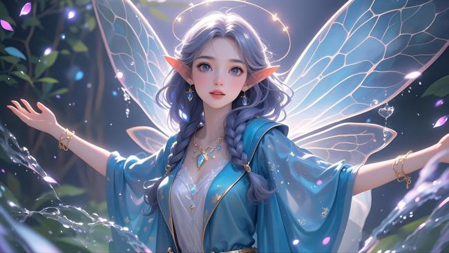 蓝发精灵少女奇幻森林写真