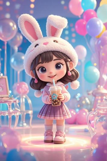 兔耳少女派对甜心3D渲染图