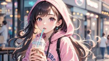 粉嫩少女街拍动漫插画