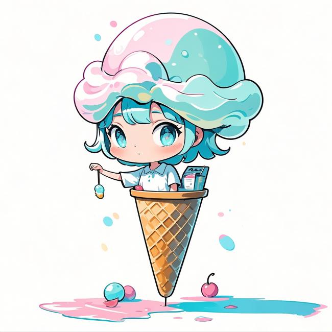 甜系少女坐冰淇淋筒插画
