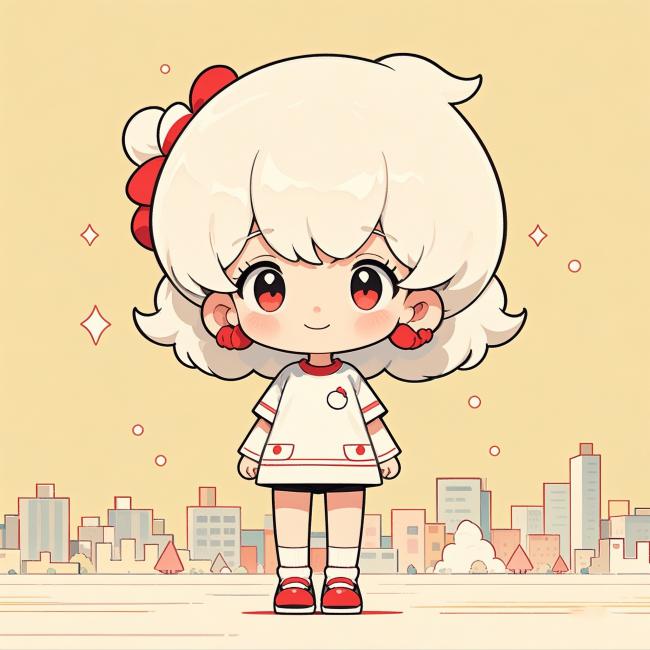 Q版动漫少女城市街景插画