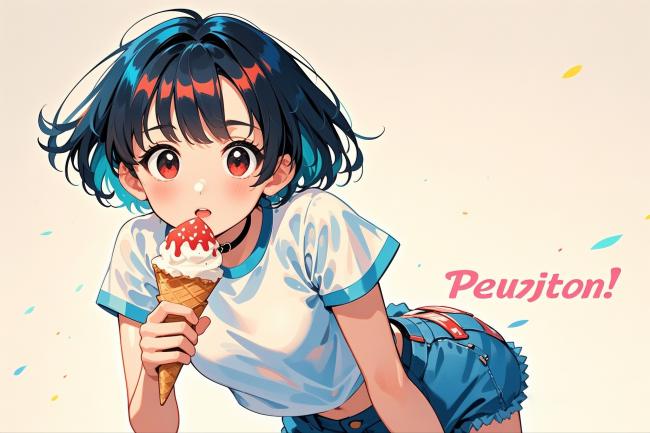 动漫少女吃冰淇淋插画