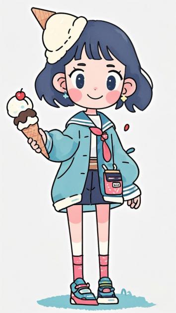 动漫少女手持冰淇淋甜筒插画