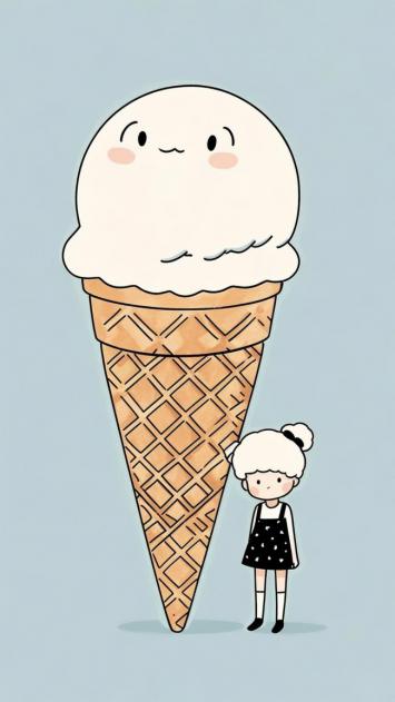 拟人冰淇淋与小女孩的可爱插画
