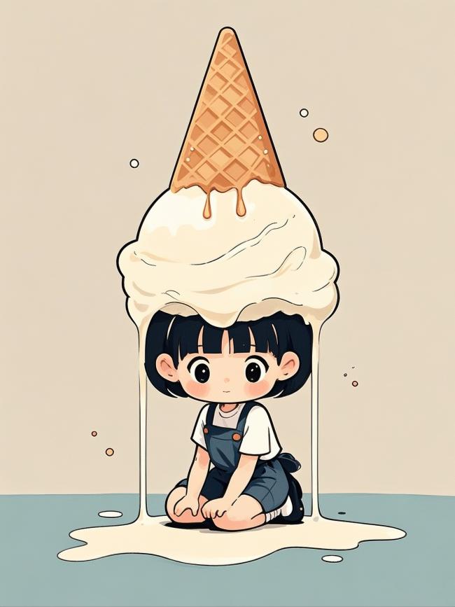 冰淇淋少女萌系插画