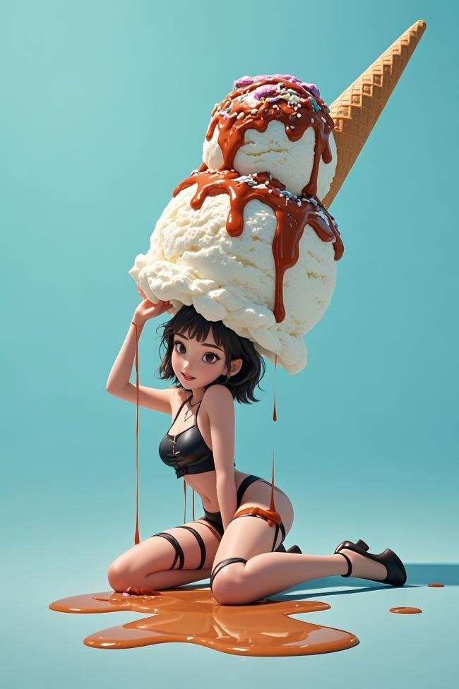 动漫少女头顶巨型冰淇淋甜筒