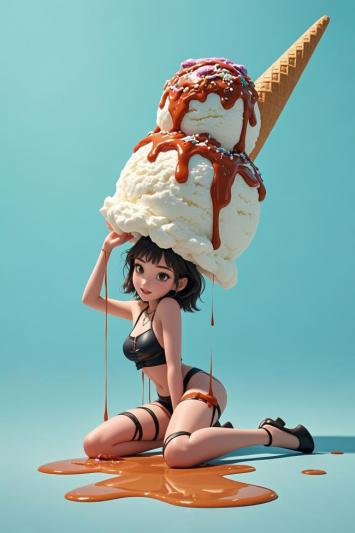 动漫少女头顶巨型冰淇淋甜筒