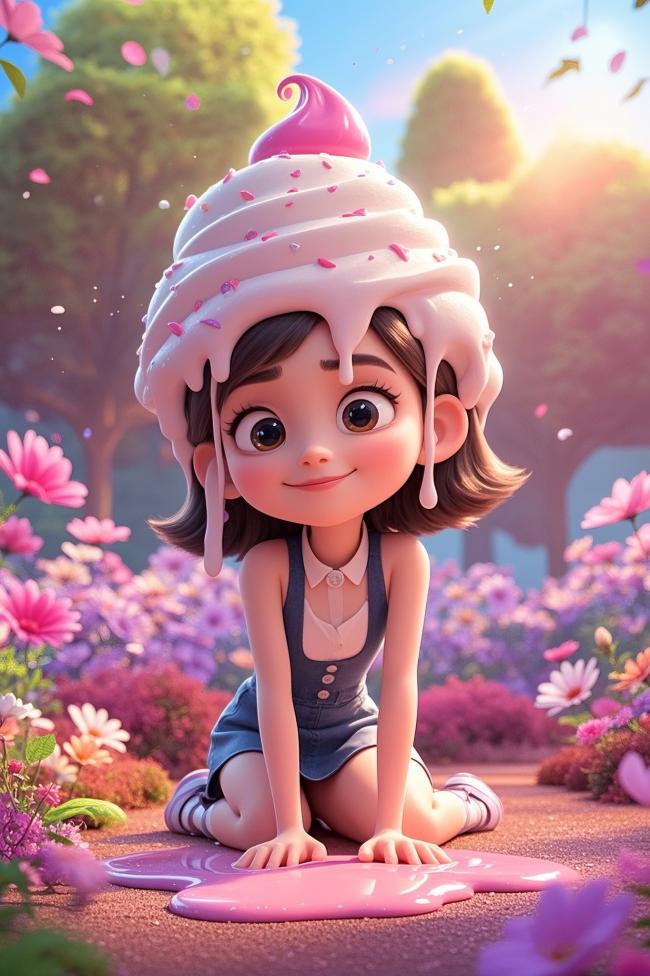 冰淇淋少女梦幻花园插画