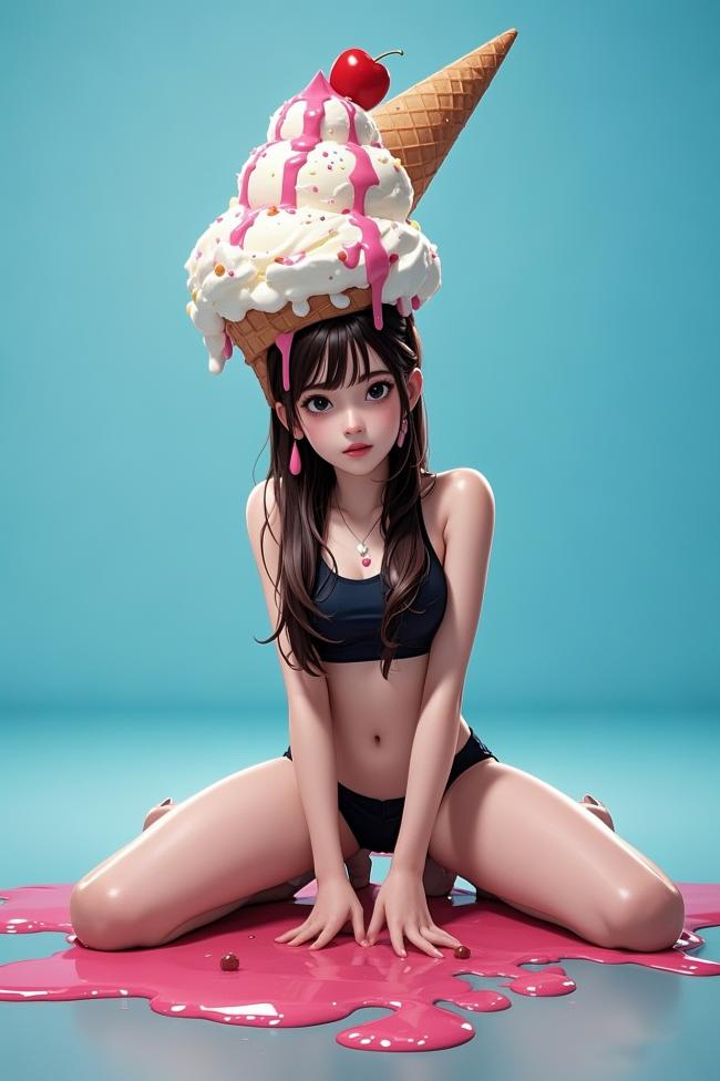 甜筒少女动漫插画，梦幻甜美风格