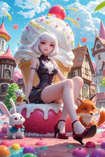 甜心少女坐冰淇淋，童话世界萌翻天