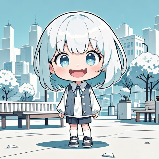 Q版校服少女城市街景插画