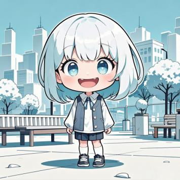 Q版校服少女城市街景插画